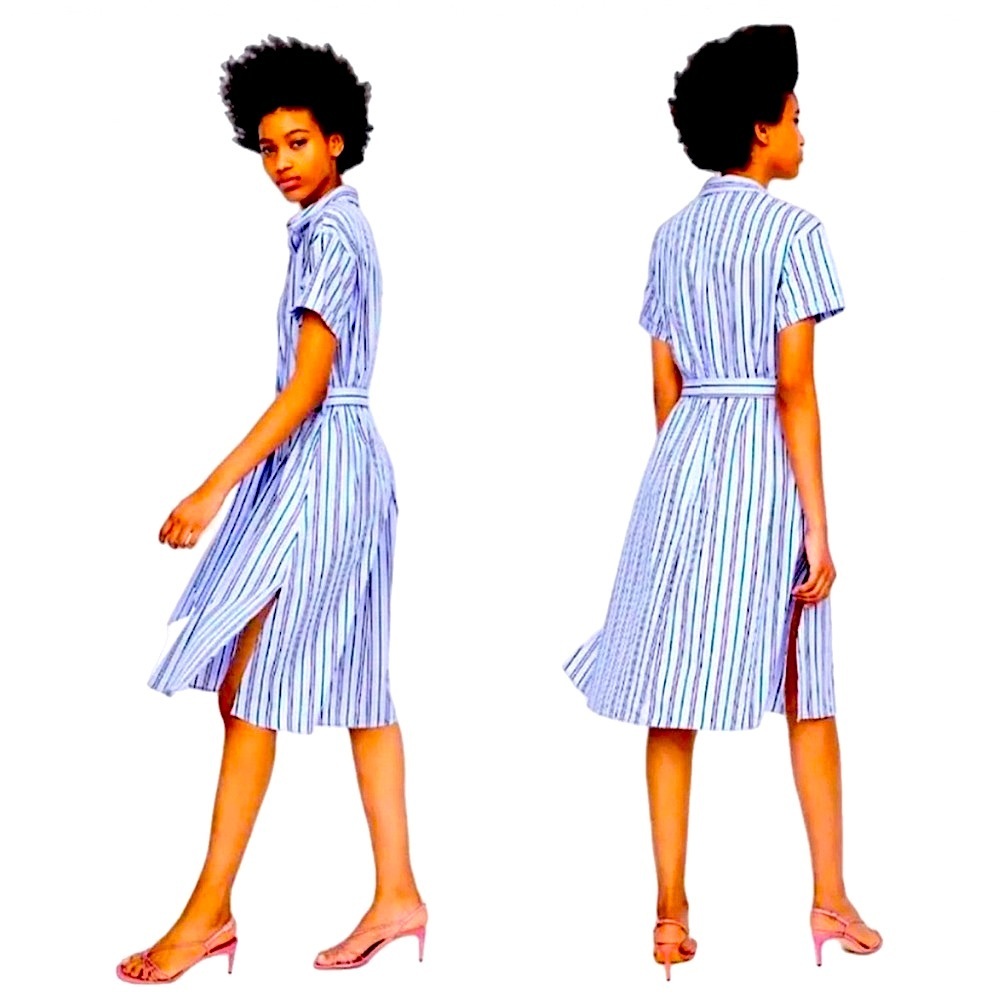 ZARA Basic Z1975 Denim Cotton Striped Shirt Dress with Belt size Small oversized